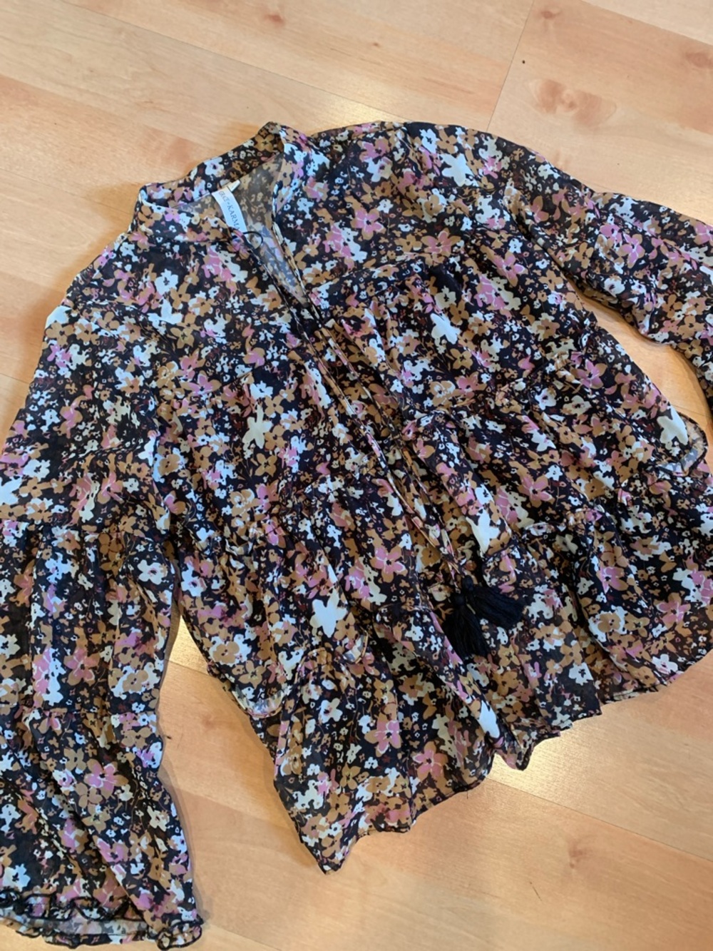 Woven Floral Peasant Blouse - Black Multi